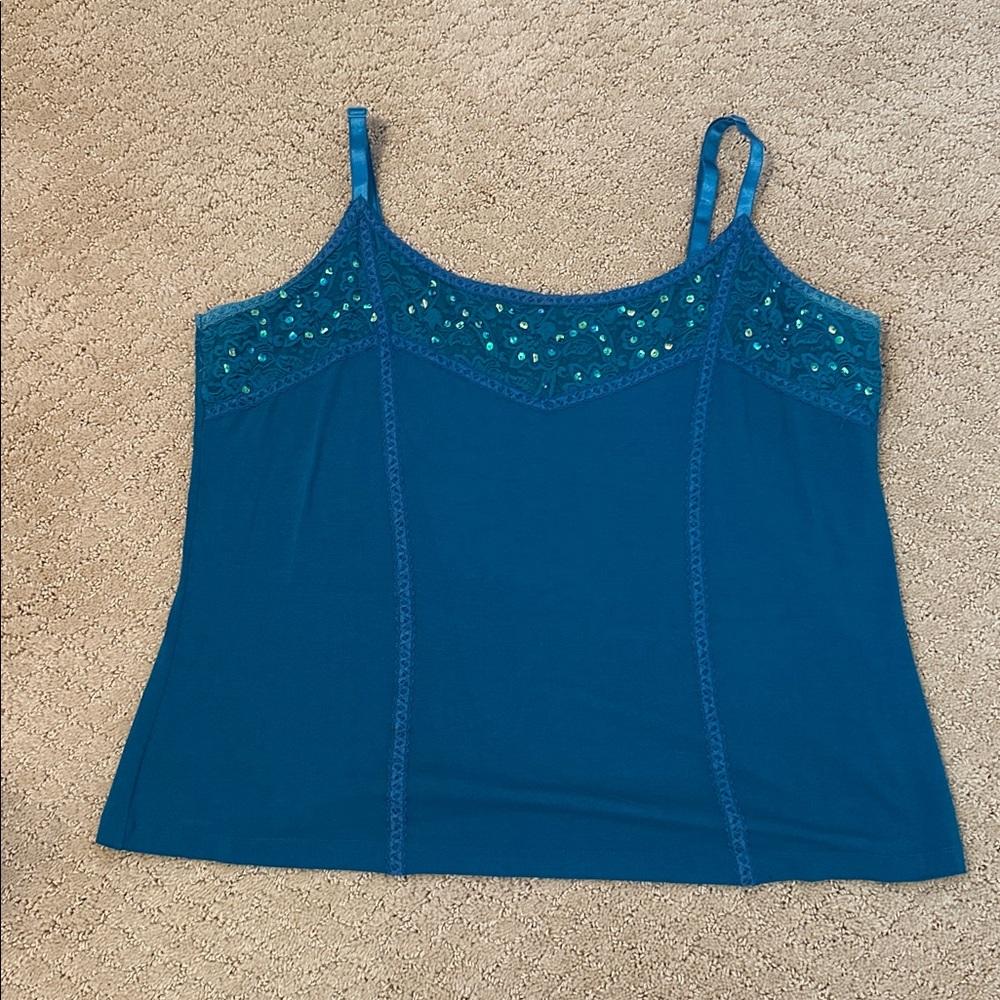 Caslon turquoise sequined camisole. Women’s plus size 2X.